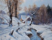 Продам картину в Нижнем Новгороде, Картина маслом "Зимний пейзаж с лыжником