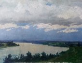 Продам картину в Химках, Картина, Пейзаж 36/56 Холст-масло Река Ока перед дождем Пишите в