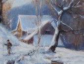 Продам картину в Нижнем Новгороде, Картина маслом "Зимний пейзаж с лыжником